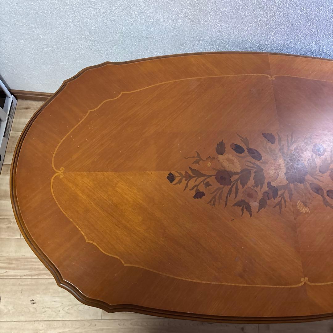 イタリア　ローテーブル　アンティーク　象嵌 花柄 猫脚　状態普通　最安値