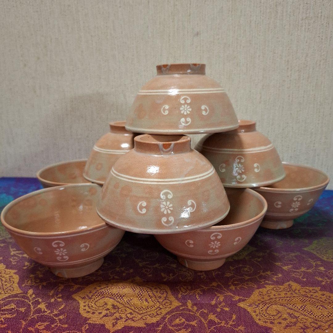 八幡窯 堀野証嗣 御本狂言袴 汲出碗 共箱 萩焼 茶道具 数茶碗　9客　お茶会