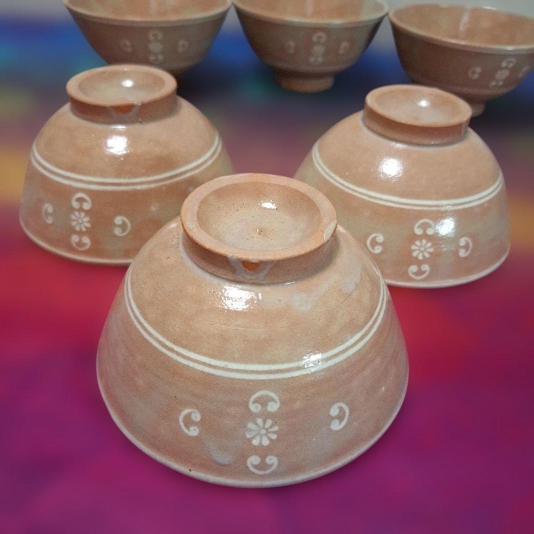 八幡窯 堀野証嗣 御本狂言袴 汲出碗 共箱 萩焼 茶道具 数茶碗　9客　お茶会