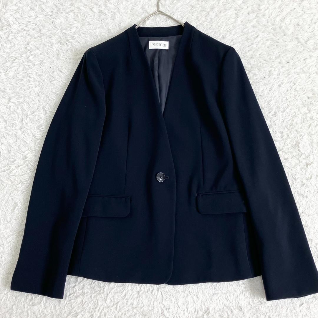 極美品✨プラステ セットアップ ノーカラー 洗える ストレッチ 1B 紺 M