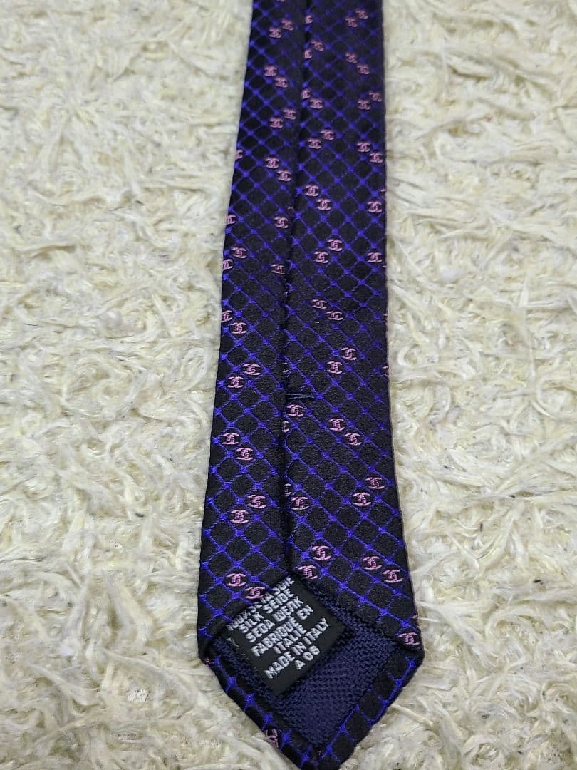 極美品 CHANEL シャネル ネクタイ ココマーク ロゴ 総柄 チェーン