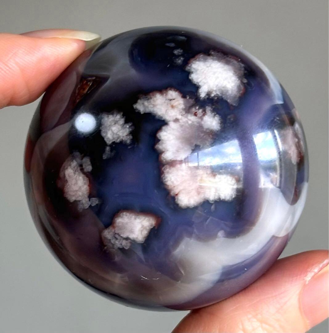 再入荷　高品質　ブルー桜瑪瑙　ブルーアゲート　スフィア　天然石　柄