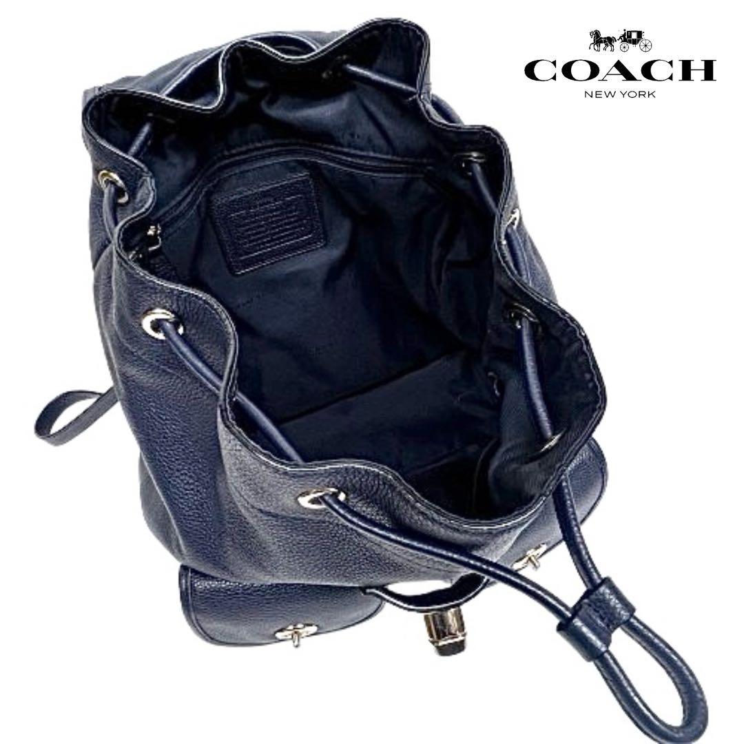 保存袋付！coach リュック375812ターンロック革レザーネイビーmi092