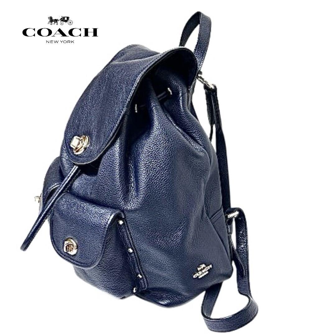 保存袋付！coach リュック375812ターンロック革レザーネイビーmi092