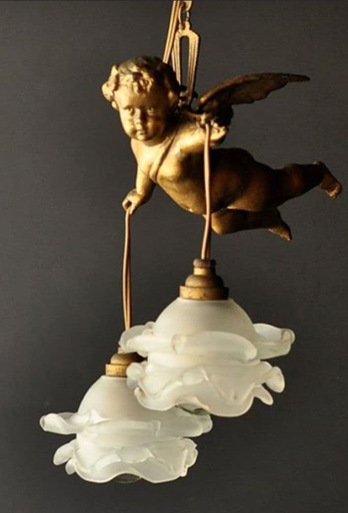 アンティーク薔薇シェード/イタリア製/スリガラス2灯/ NY購入/訳あり