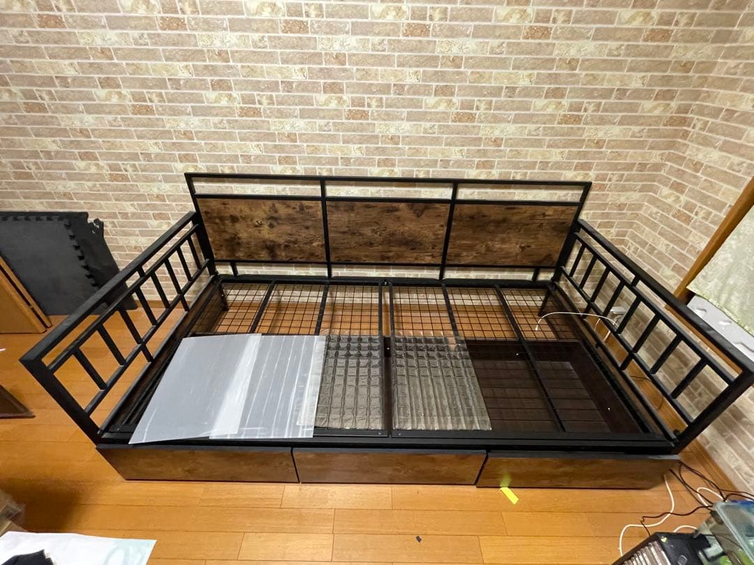 ニトリ／デイベッドステイン/シングルベッドフレーム スチール 木製 収納付き