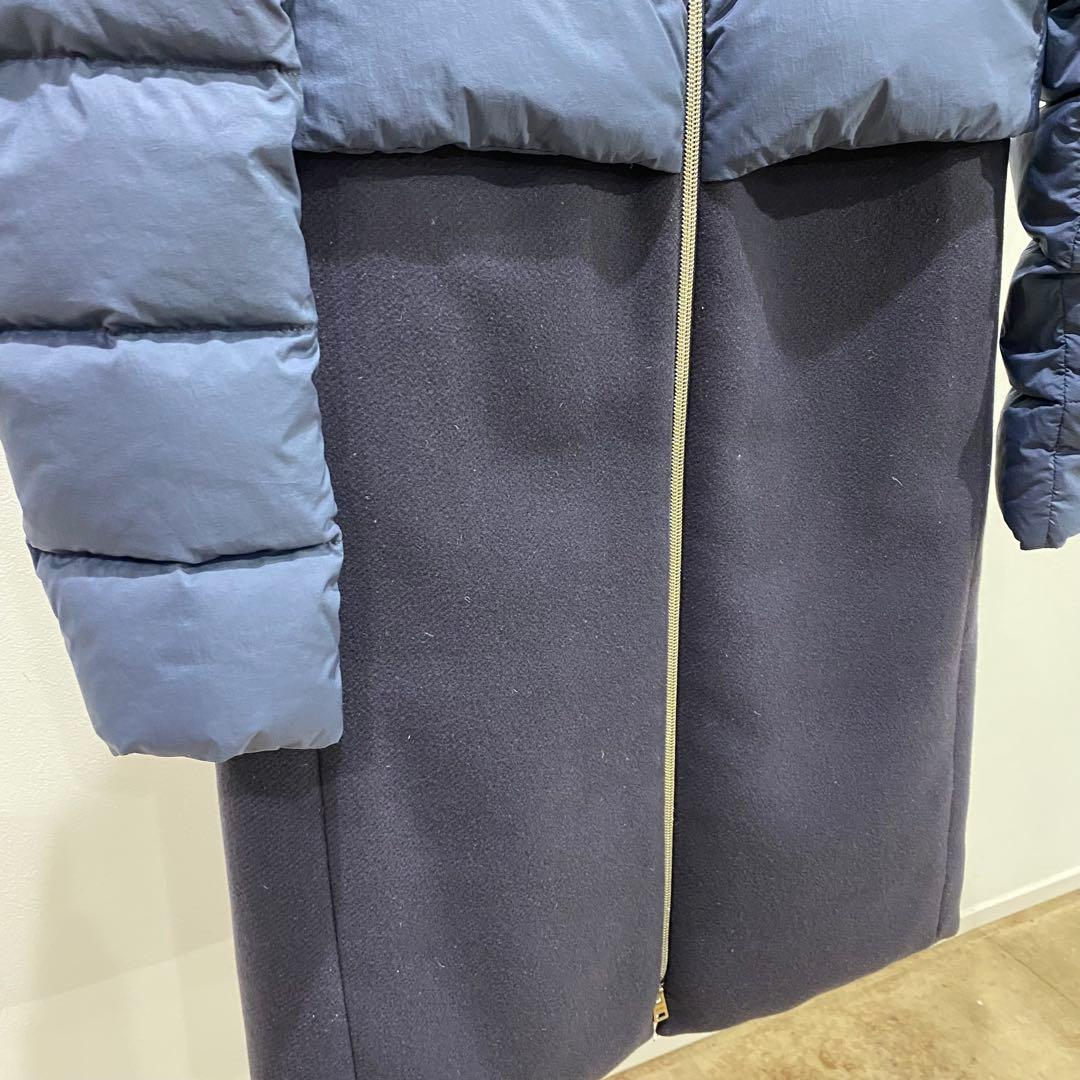 ヘルノ HERNO ウール 切り替え ロングダウンジャケット ネイビー 40