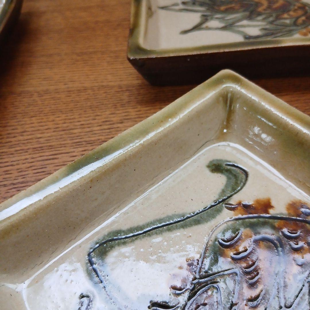 民芸 角皿 ５枚 海老 エビ 民藝 レトロ 銘々皿 お皿 焼き物