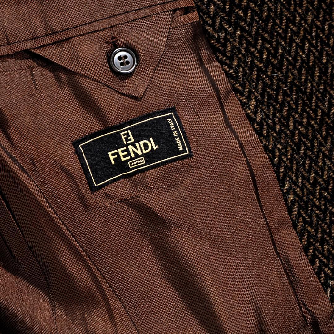 80s90sVintage フェンディ ヘリンボーン ツイード チェスターコート