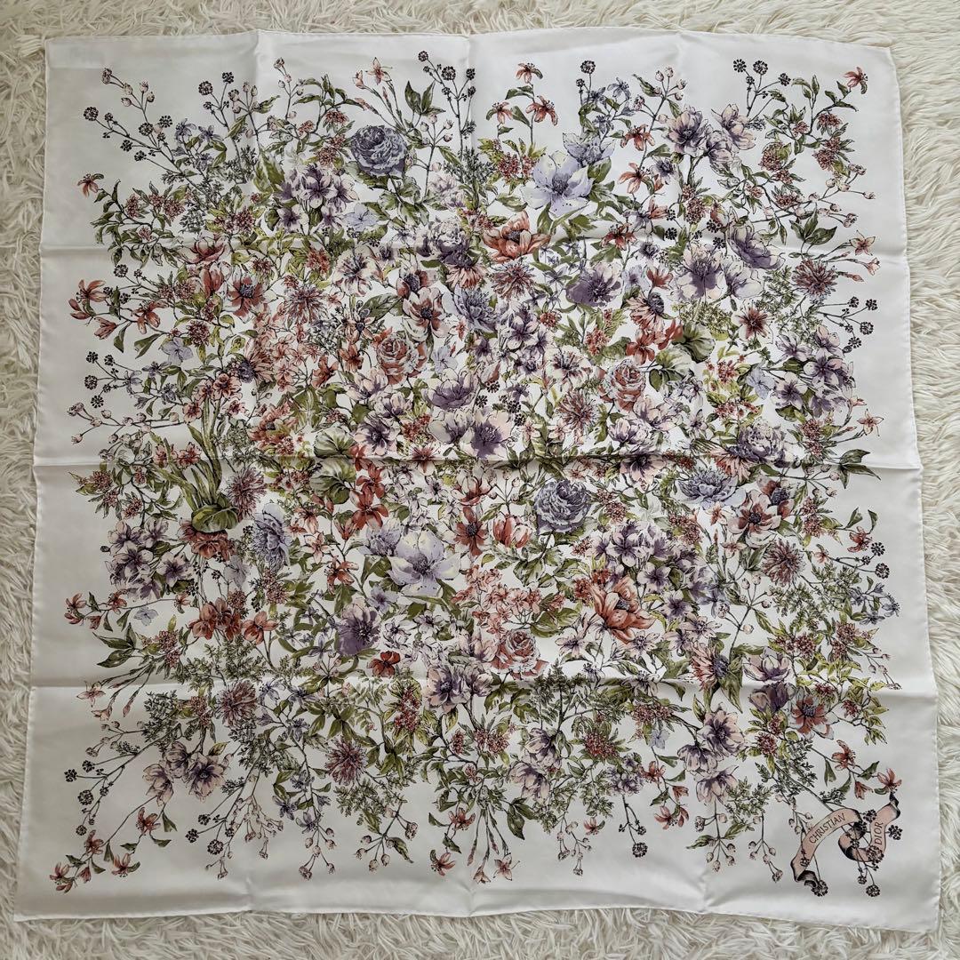 【極美品】クリスチャンディオール シルク100% 大判スカーフ 花柄 イタリア製