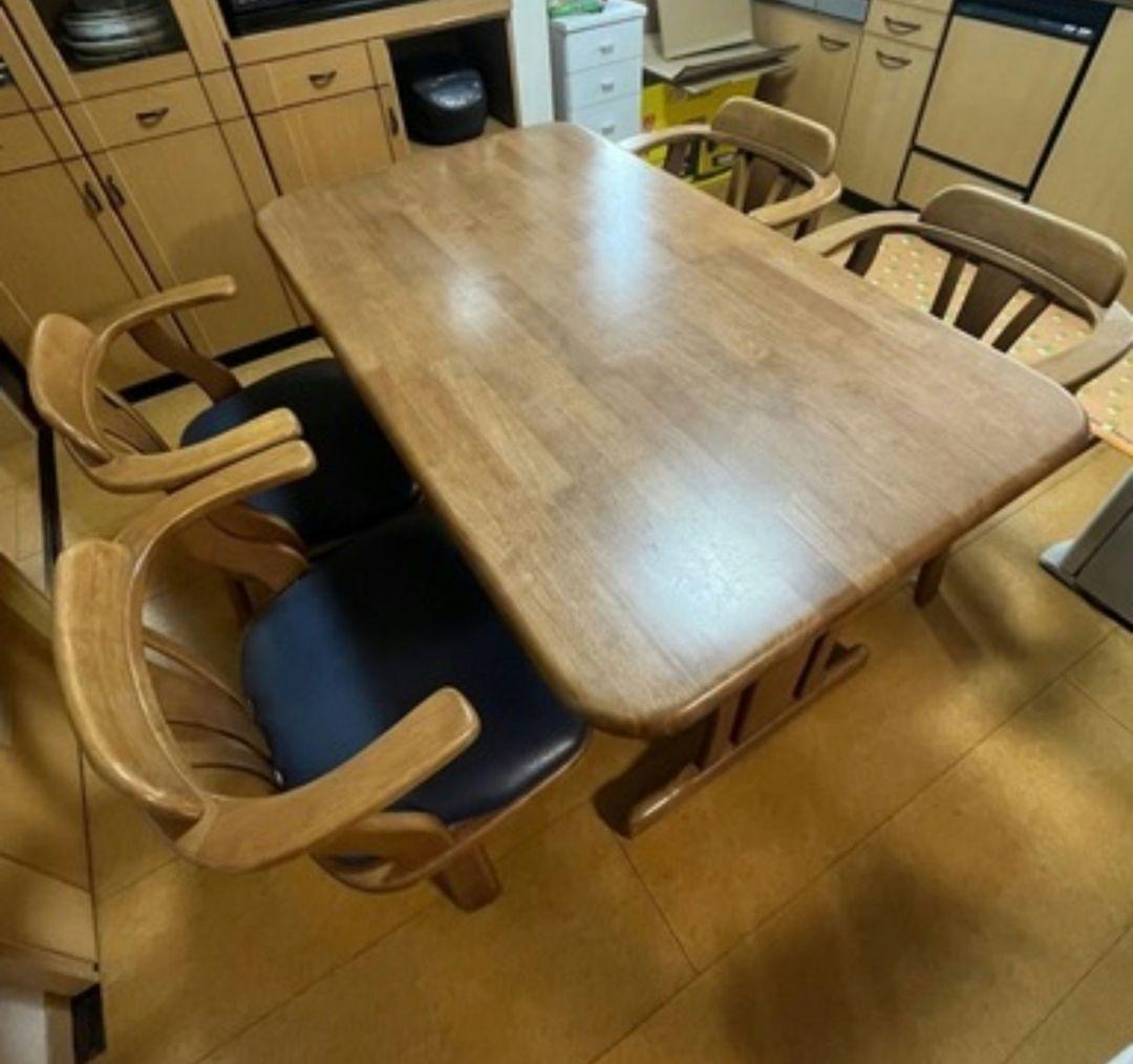 【関東圏限定】天然木 ダイニング5点セット 回転チェア4脚 ブルー 135cm