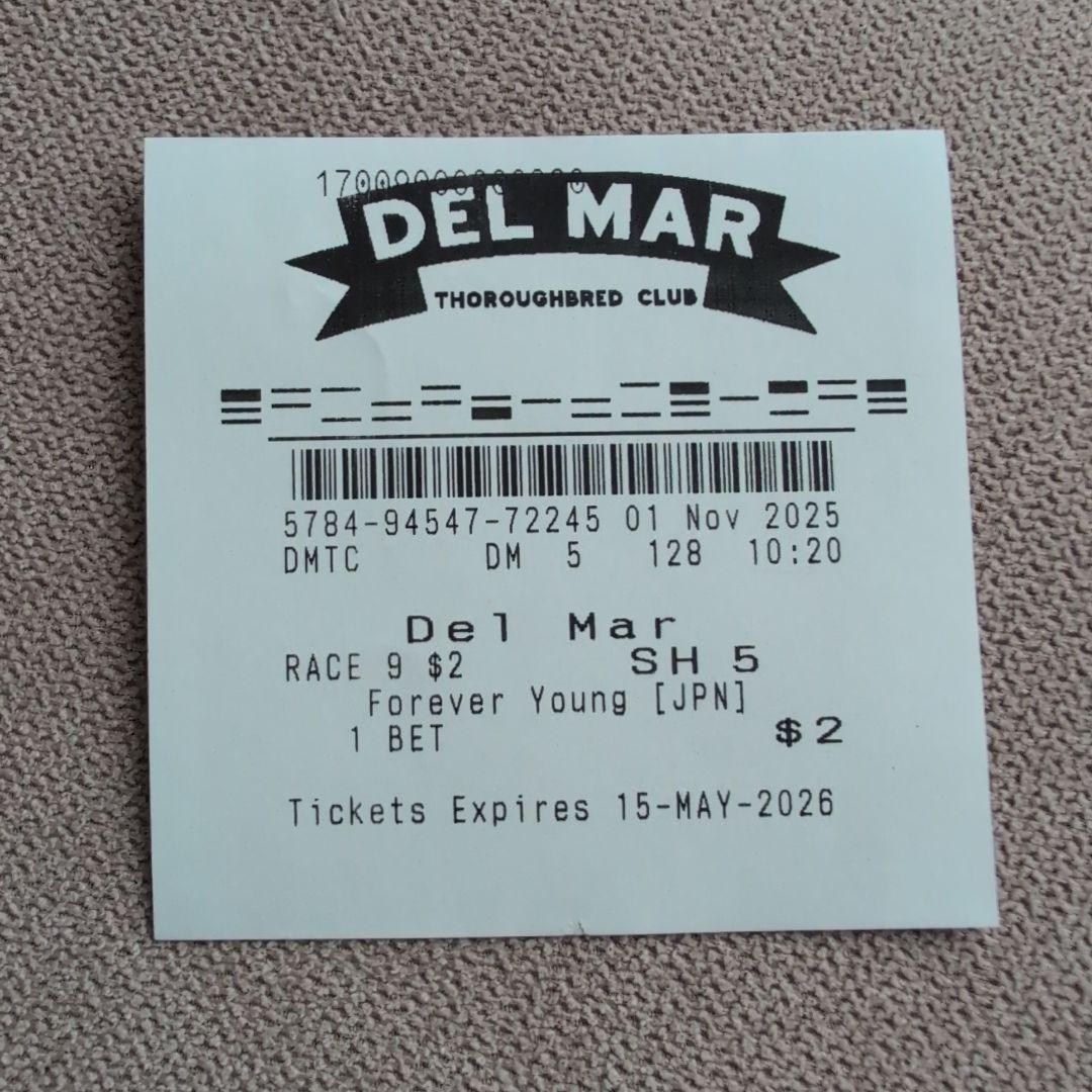 フォーエバーヤング BCクラシック2025 単勝＆複勝馬券 2枚　デルマー競馬場
