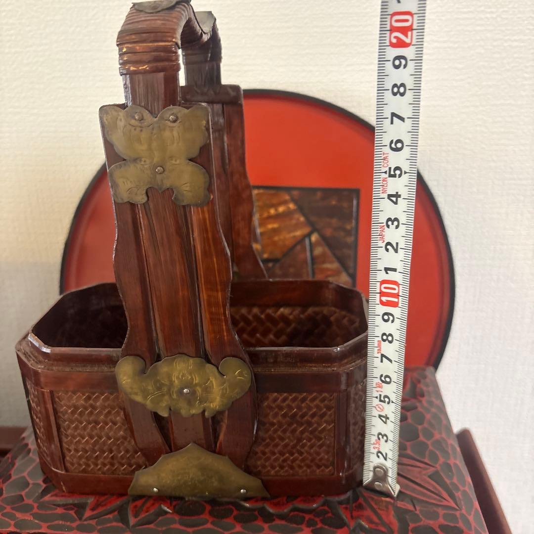 2段　竹細工アンティーク　収納ケース