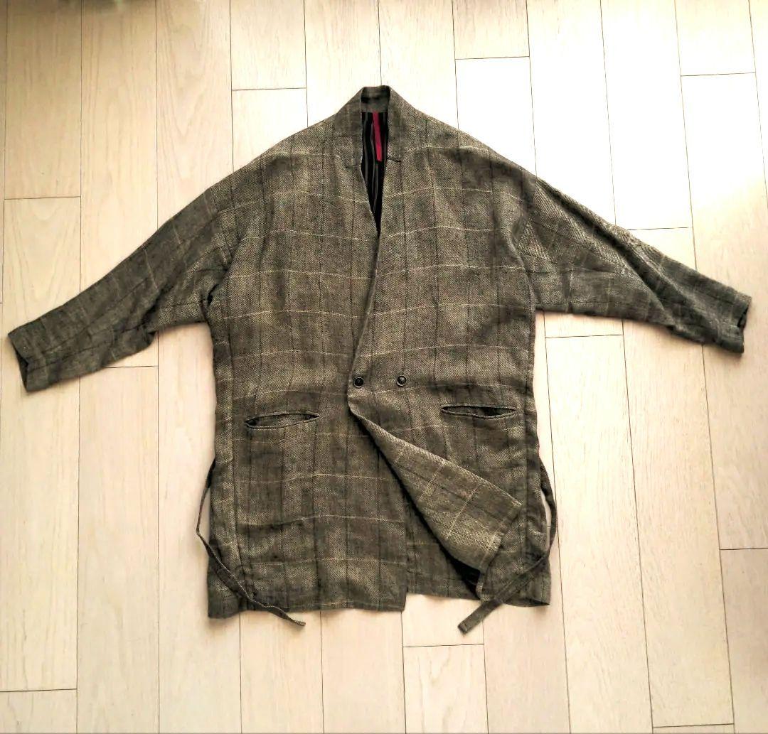 希少 YANTOR 起毛リネン 袈裟コート ストライプ裏地 15AW ヤントル