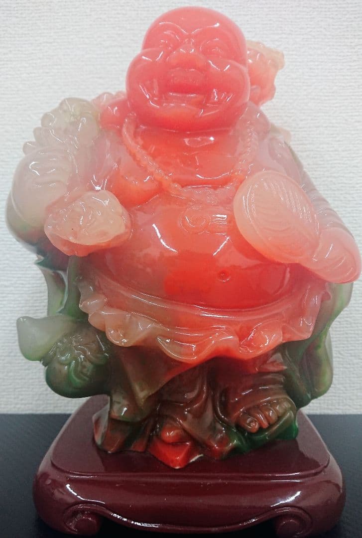 H1 天然石推測 布袋様 台座付き オブジェ 七福神 布袋尊 縁起物 翡翠 瑪瑙