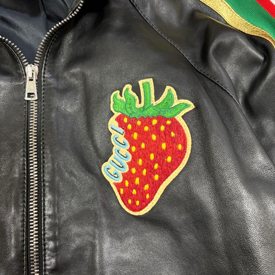 極美品 GUCCI ラムレザージャケット ストロベリー刺繍ロゴ 42 XL相当