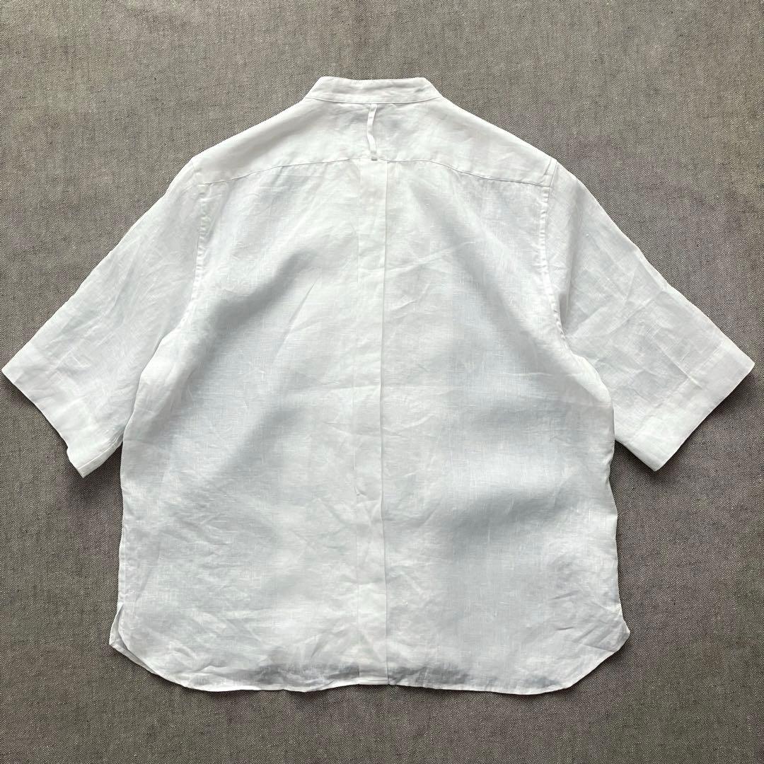 【未使用タグ】MARGARET HOWELLリネン ピンタックバンドカラーシャツ