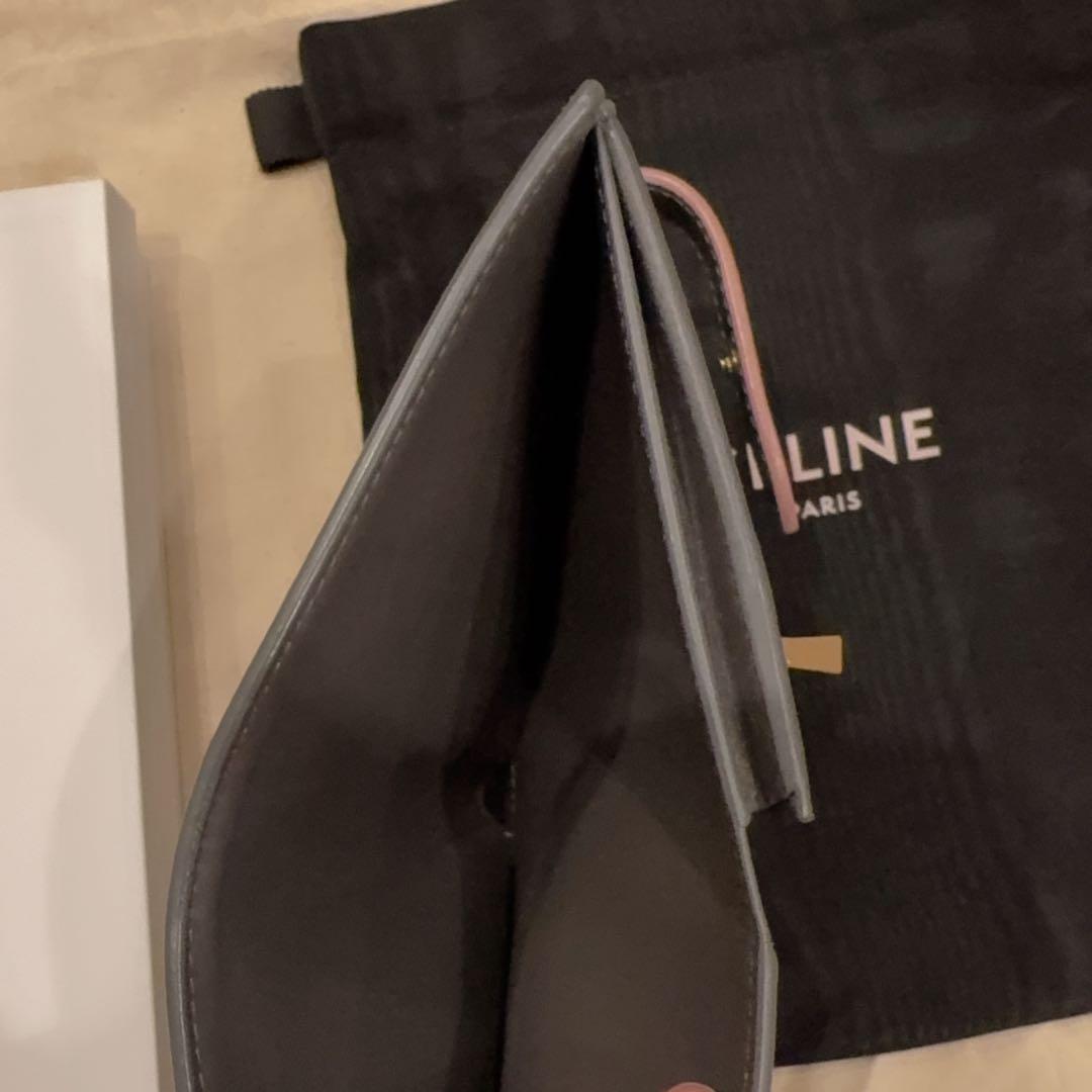 極美品 CELINE 二つ折り財布 グレー レザー