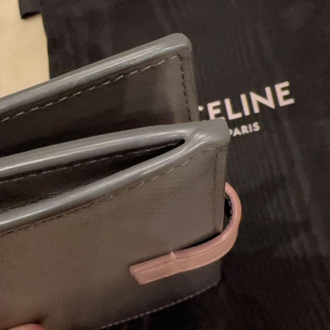 極美品 CELINE 二つ折り財布 グレー レザー