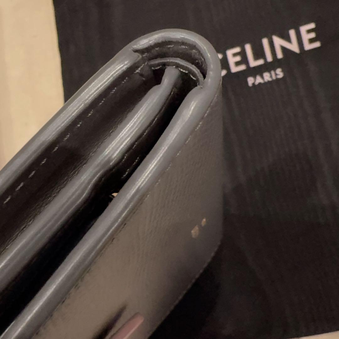 極美品 CELINE 二つ折り財布 グレー レザー