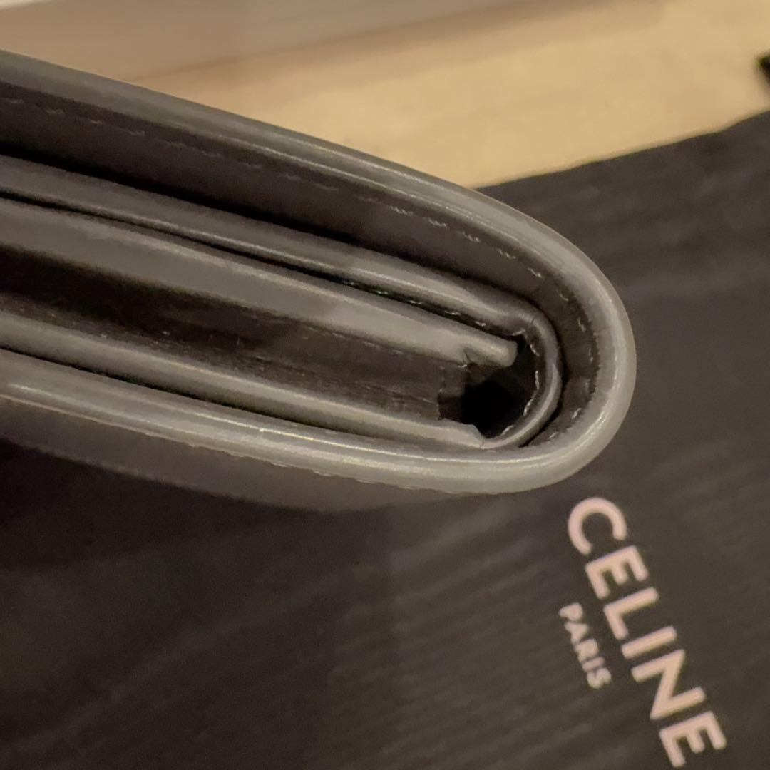 極美品 CELINE 二つ折り財布 グレー レザー