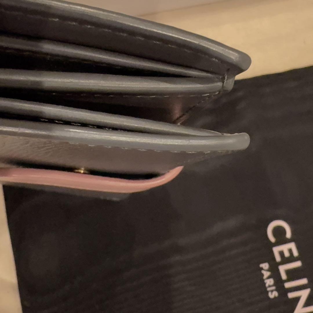 極美品 CELINE 二つ折り財布 グレー レザー
