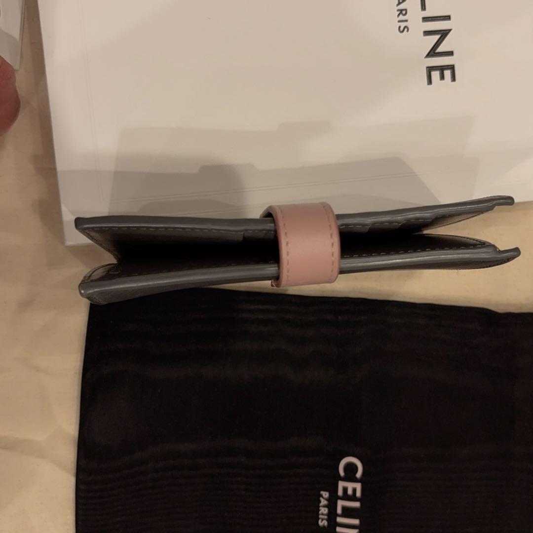 極美品 CELINE 二つ折り財布 グレー レザー