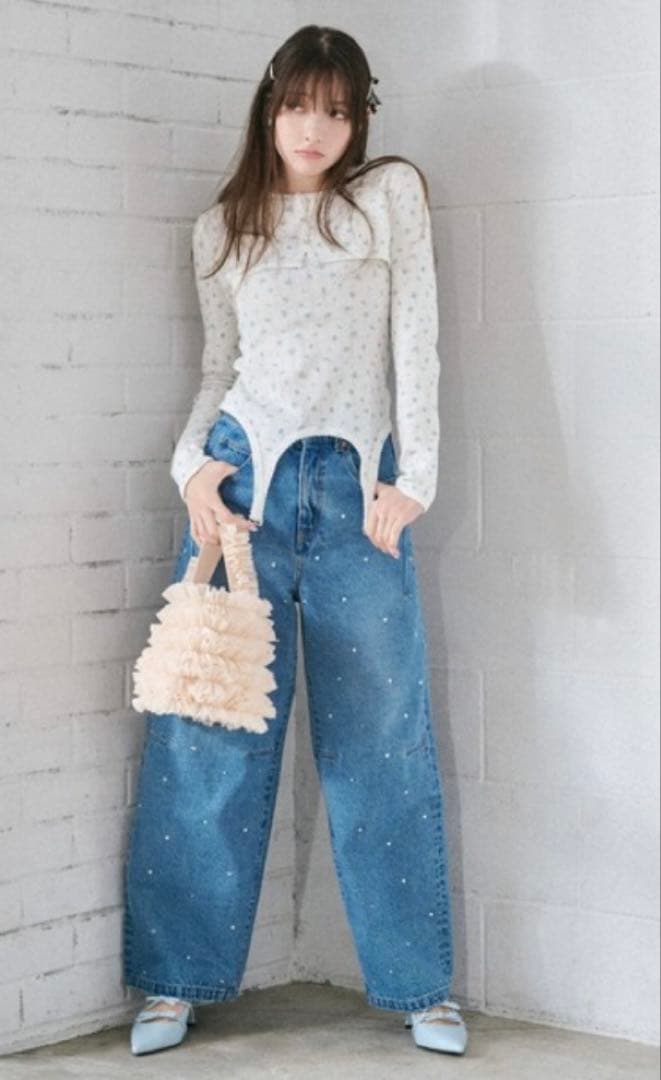 リリーブラウン　ハートビジューワイドデニムパンツ