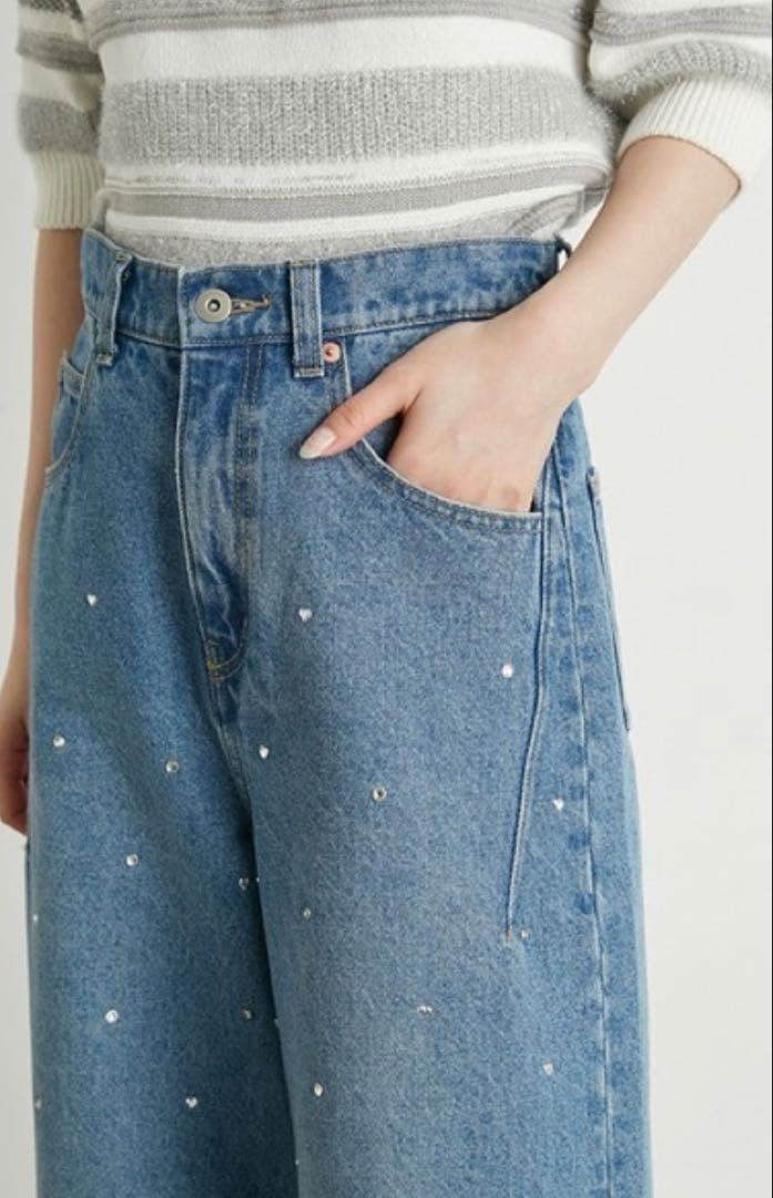 リリーブラウン　ハートビジューワイドデニムパンツ