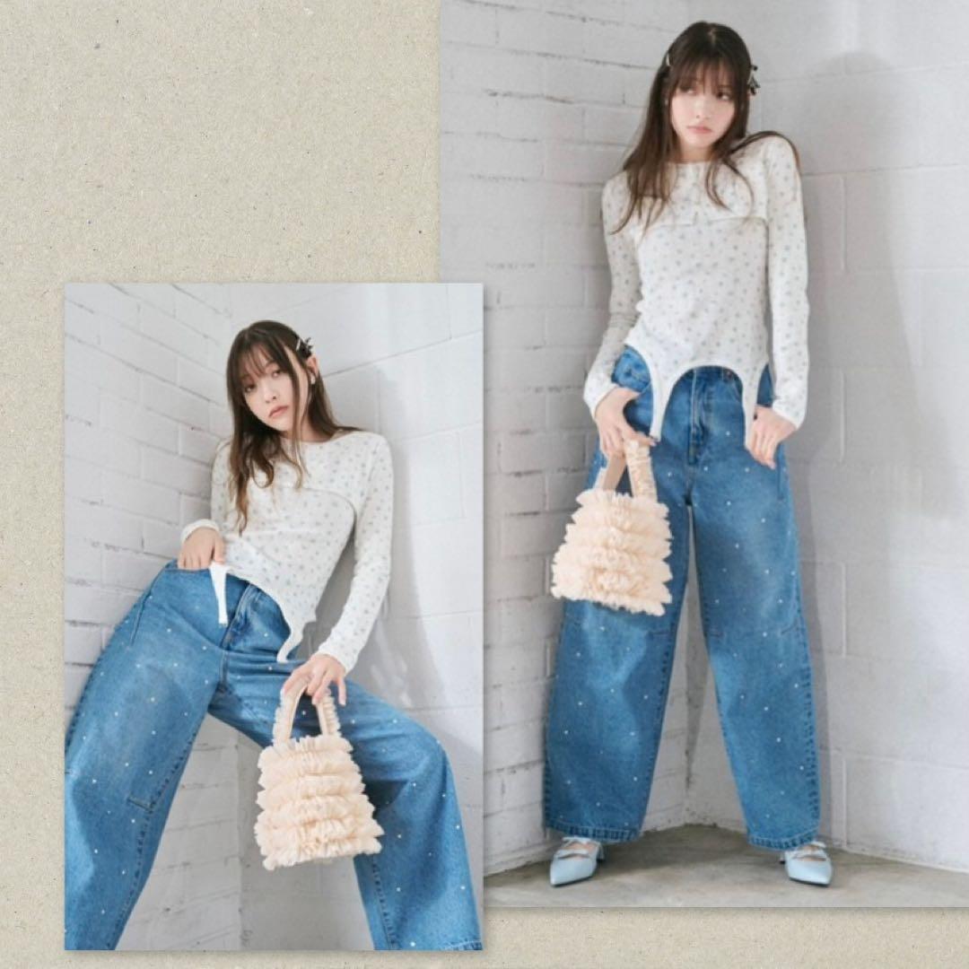 リリーブラウン　ハートビジューワイドデニムパンツ