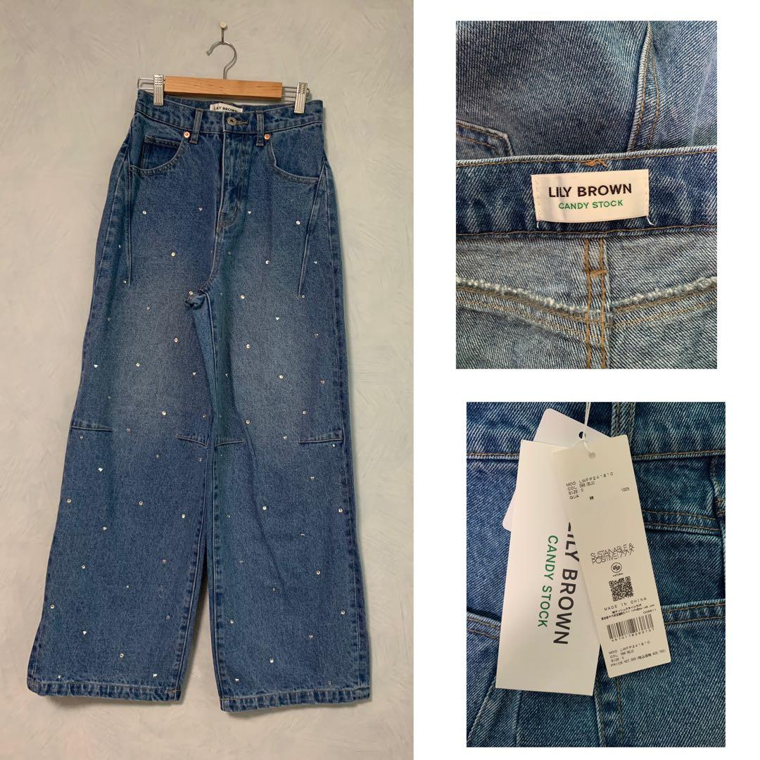 リリーブラウン　ハートビジューワイドデニムパンツ