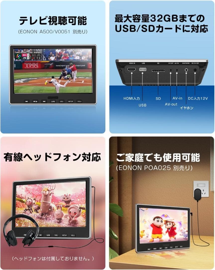 EONON DVDプレイヤー ヘッドレストモニター 2個セット 10.1インチ
