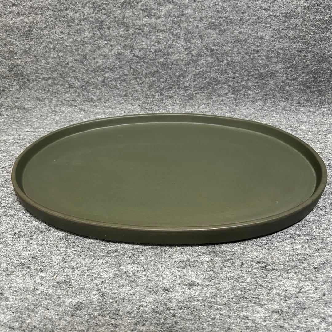 盆栽 水石盆 46cm 大盤 陶製 流れ釉 彫銘 盆景