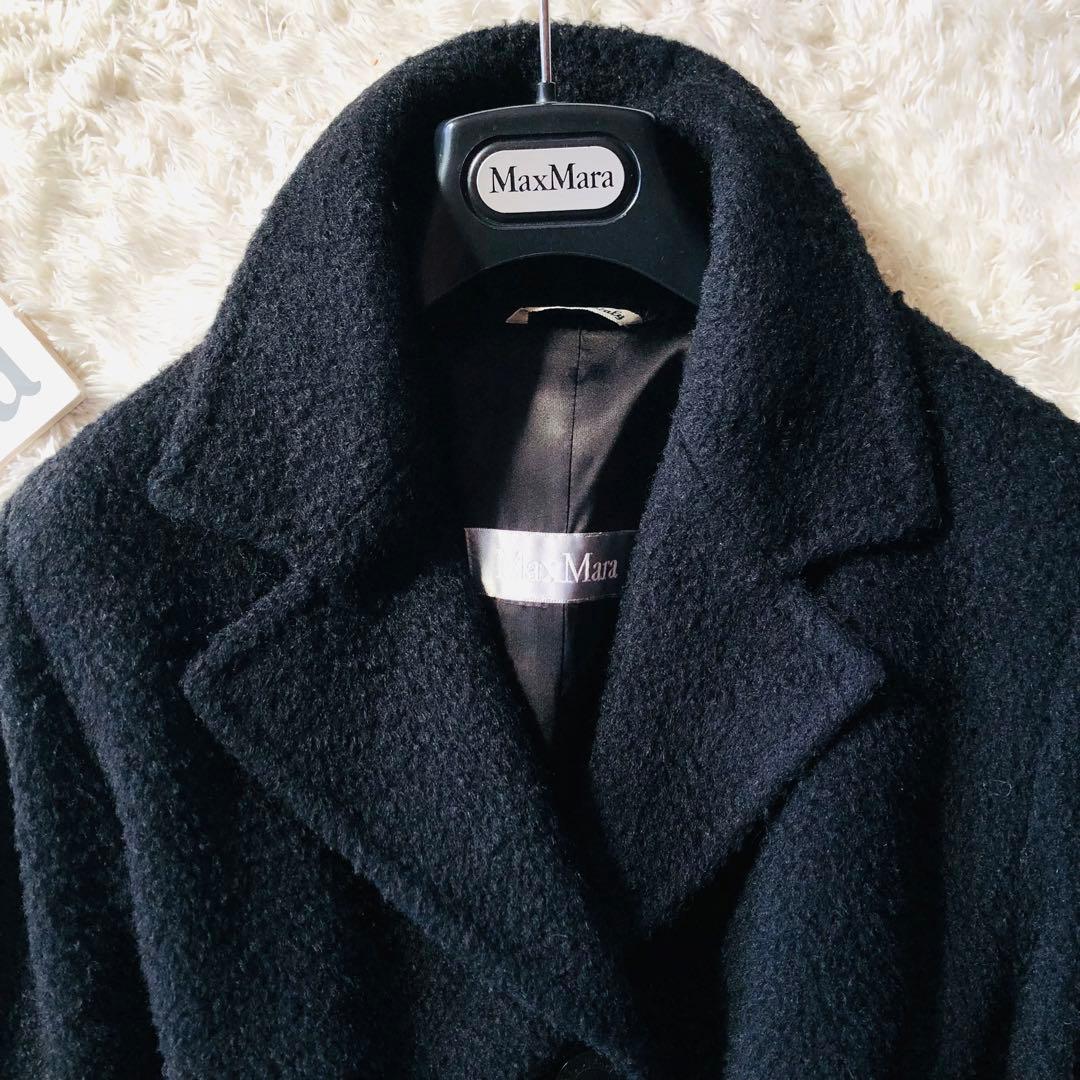 美品✨マックスマーラ ベルテッドコート モヘヤ アルパカ 女優襟 ブラック 40