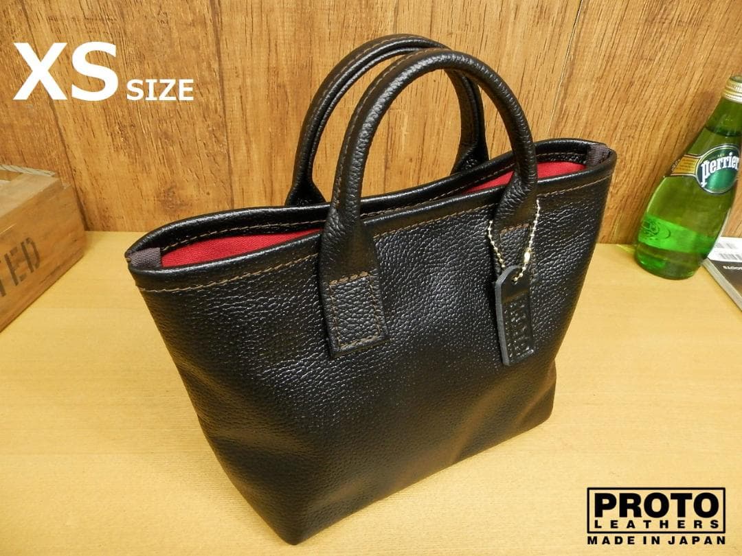 ☆XSサイズ☆黒シュリンクレザー×赤裏地のミニトートバッグ姫路レザー本革