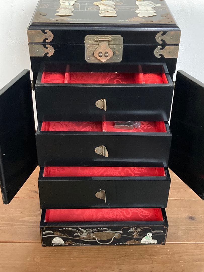 ビンテージ家具 螺鈿細工 観音扉 棚 ビンテージ インテリア螺鈿家具