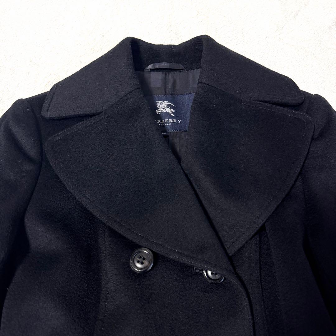 美品✨上質✨BURBERRY レディース ロングコート Aライン カシミヤ混 黒