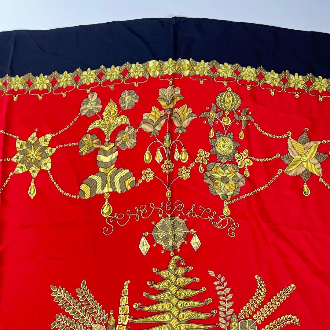 【極美品】HERMES 超大判 カレ140 スカーフ シルク シェヘラザード 赤