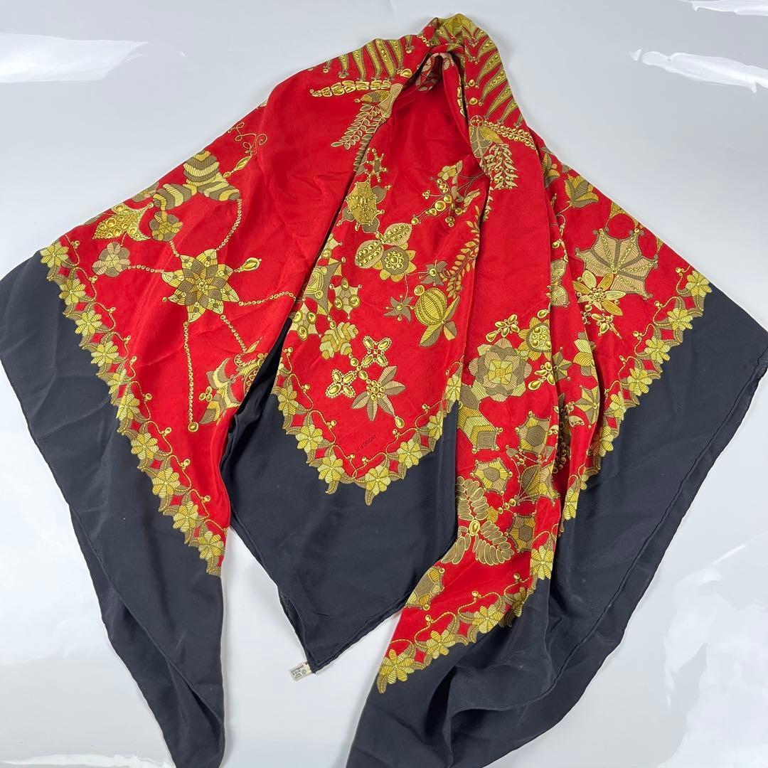 【極美品】HERMES 超大判 カレ140 スカーフ シルク シェヘラザード 赤