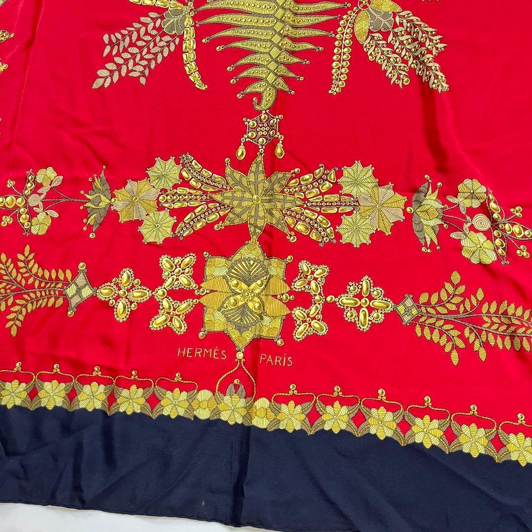 【極美品】HERMES 超大判 カレ140 スカーフ シルク シェヘラザード 赤