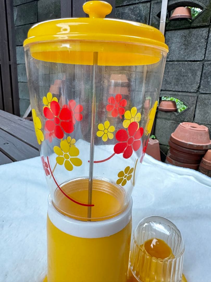 昭和レトロ　レトロ箸立て　レトロポップ　トーワ　黄色い花柄の箸立