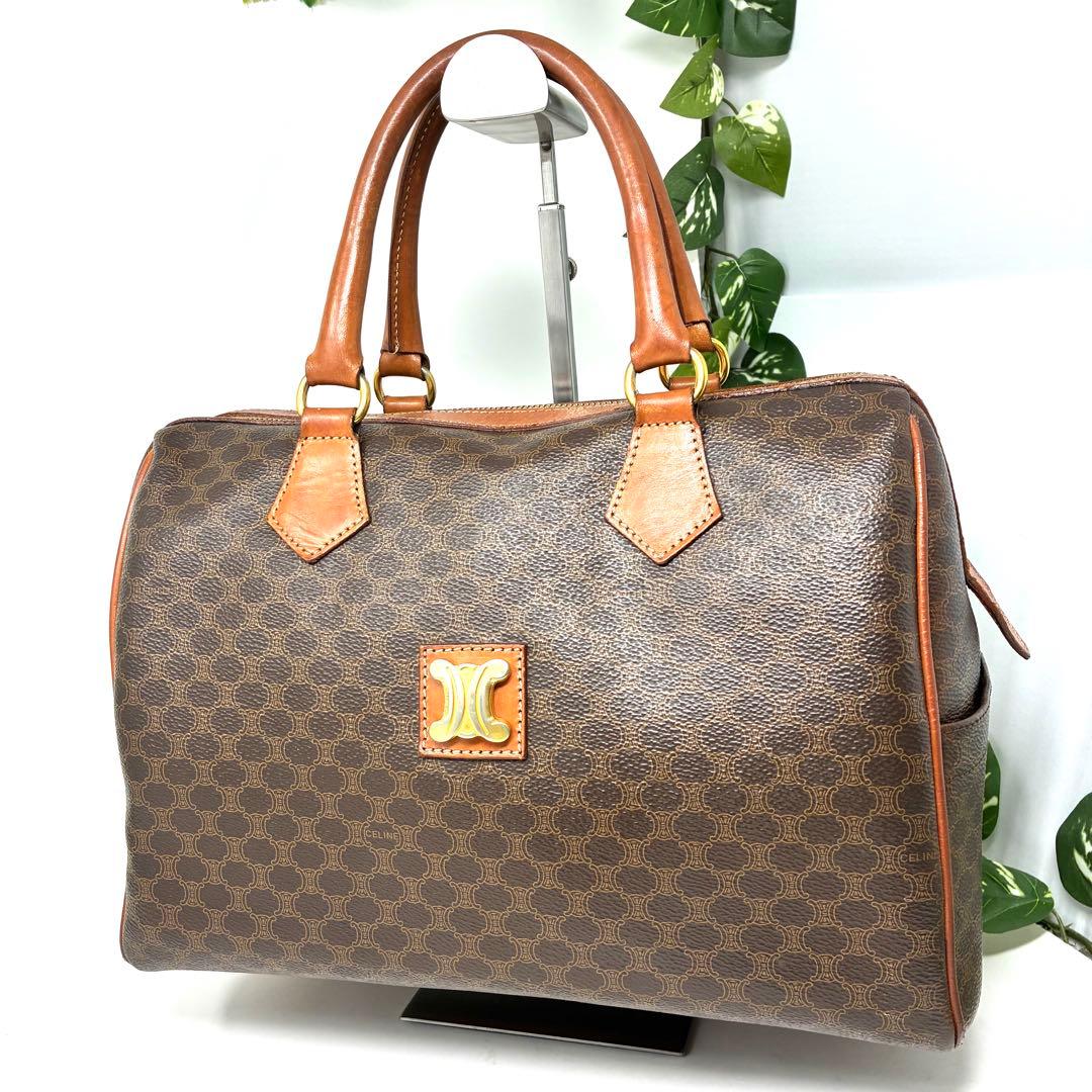 【格安ほぼ美品】CELINE セリーヌ マカダム柄 ボストンバッグ 金色モチーフ
