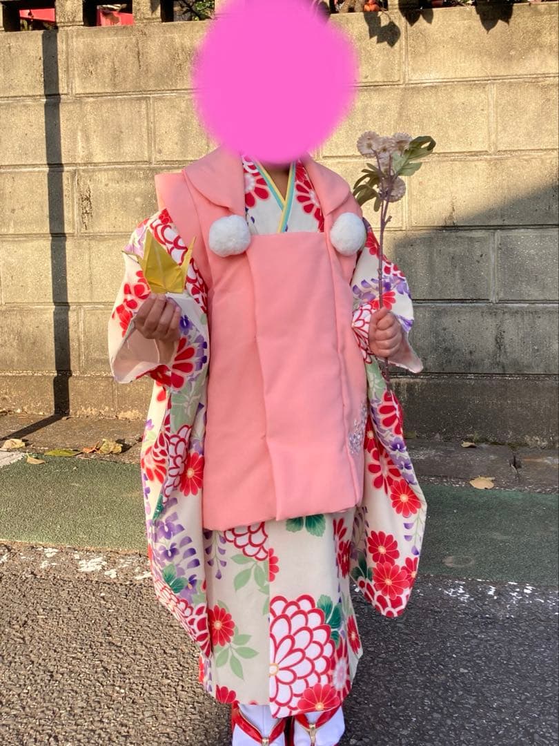 k*k様 七五三 3歳 女の子 着物 被布　セット 襦袢 草履 髪飾り