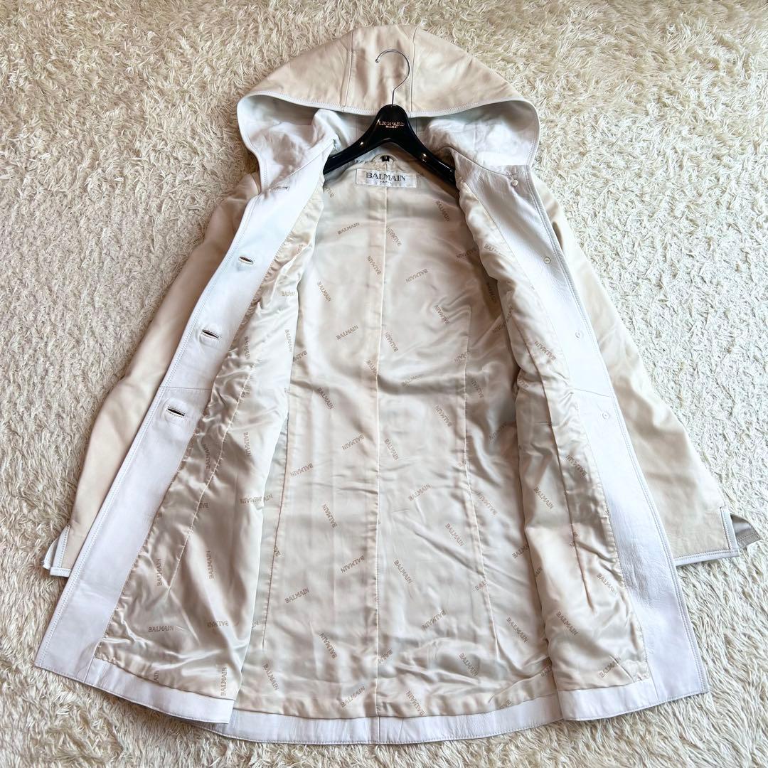 【希少✨️BALMAIN羊革】 バルマン パリス ラムレザー フード コート