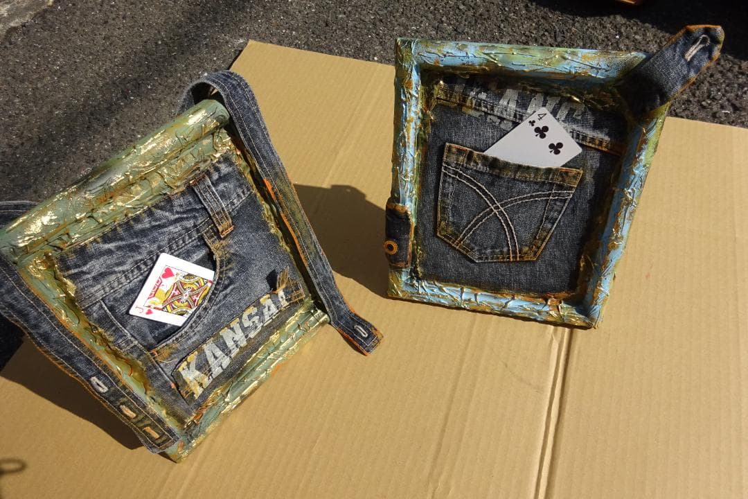 デニム フォトフレーム 写真立て インテリア雑貨 小物入れ ポケット 壁掛け