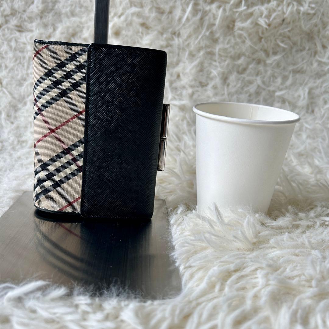 箱付き Burberry バーバリー 二つ折り財布 ノバチェック レザー 小型
