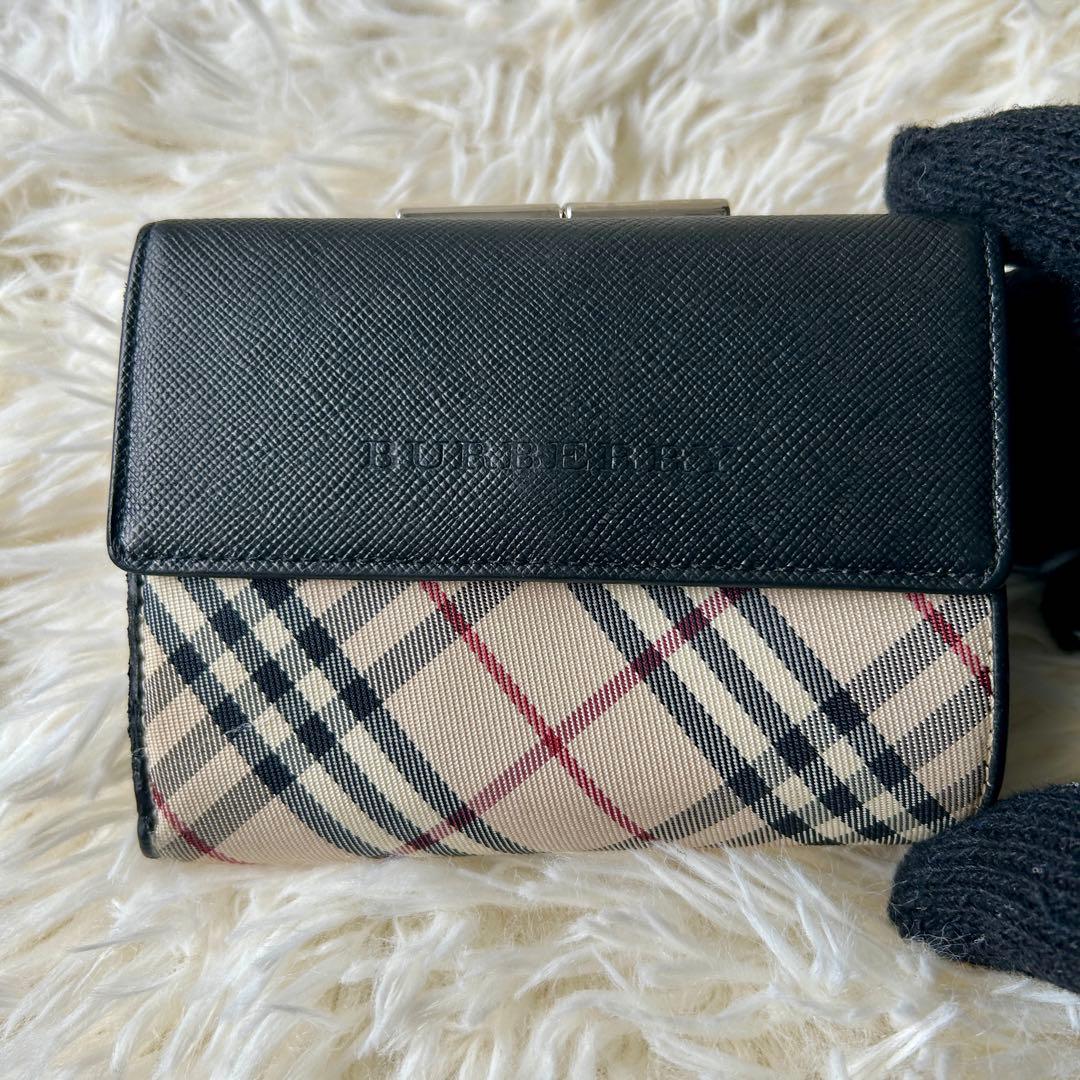 箱付き Burberry バーバリー 二つ折り財布 ノバチェック レザー 小型