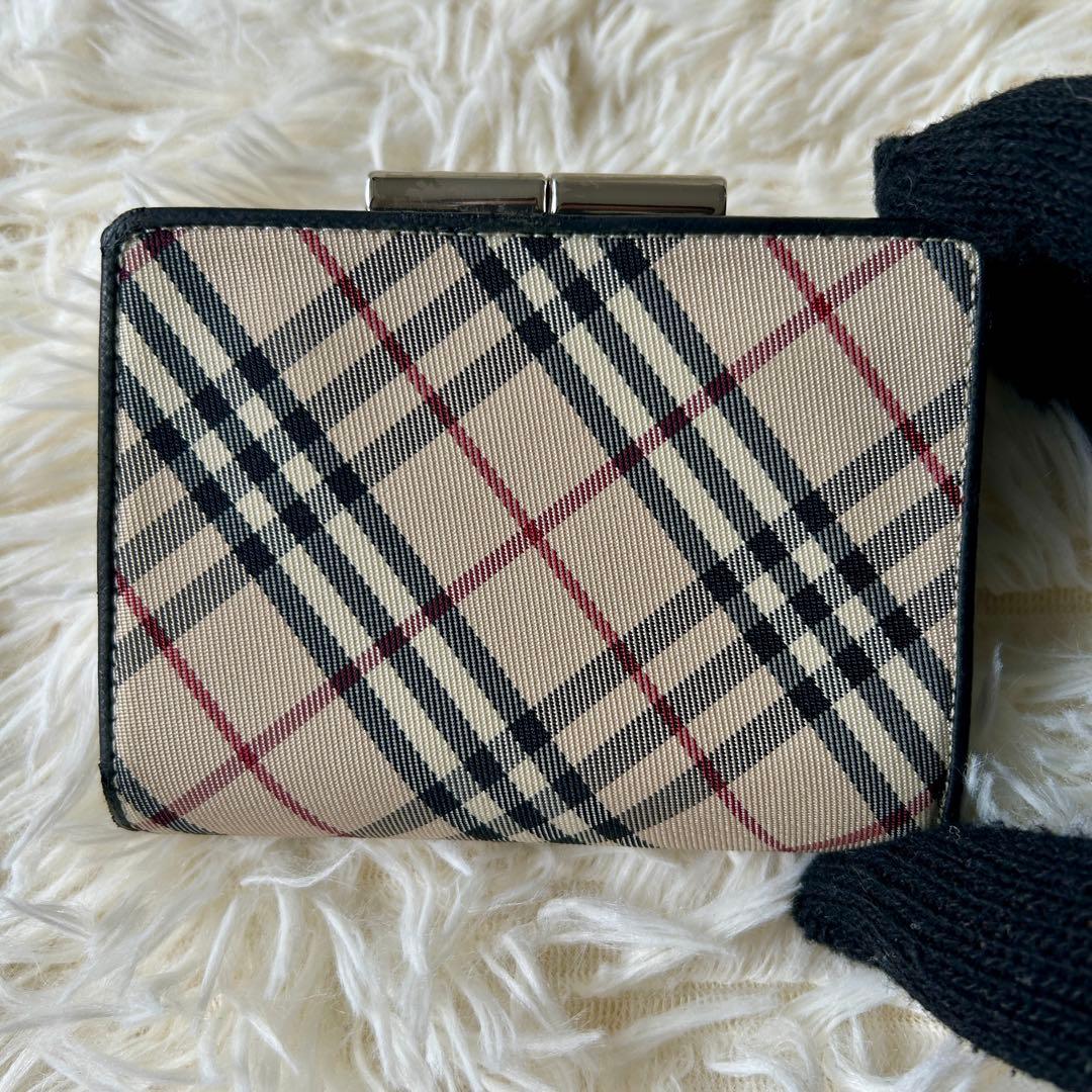 箱付き Burberry バーバリー 二つ折り財布 ノバチェック レザー 小型