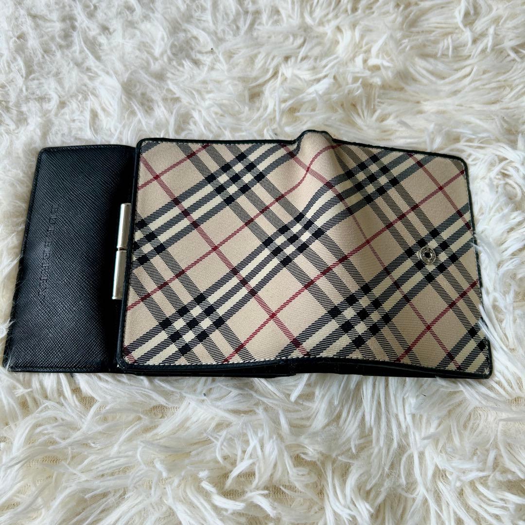 箱付き Burberry バーバリー 二つ折り財布 ノバチェック レザー 小型