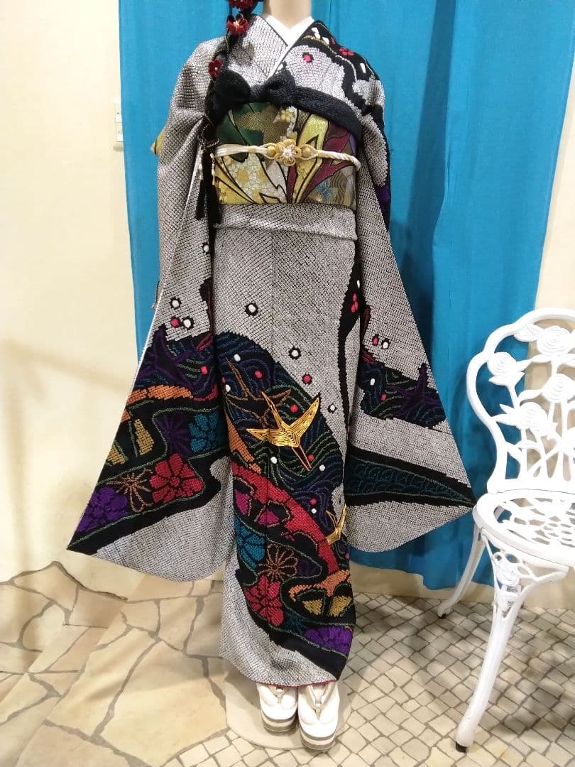 振袖フルセット、正絹総絞り、成人式、重ね衿、帯揚げ帯締め、西陣袋帯、長襦袢